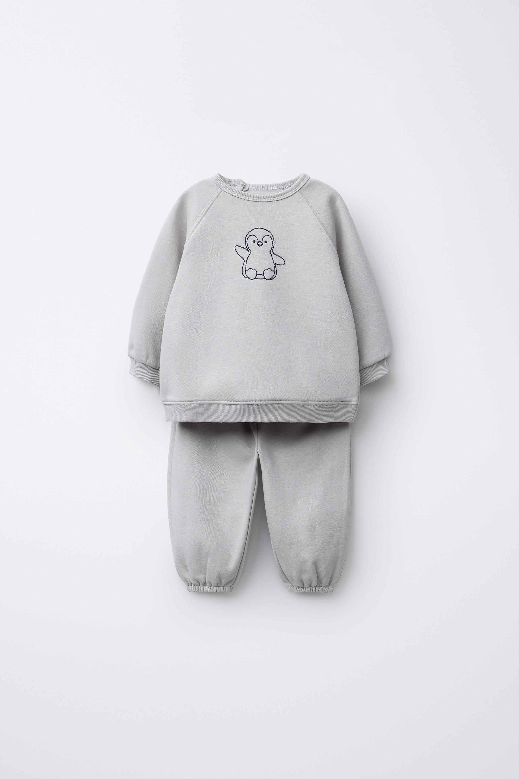 EMBROIDERED PENGUIN SWEATSHIRT AND JOGGER PANTS SET